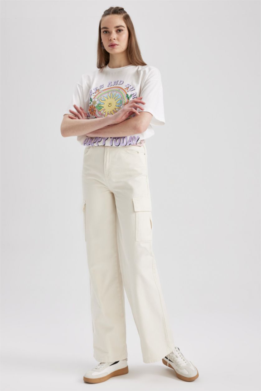 Женщины Бежевый Брюки из габардина широкие