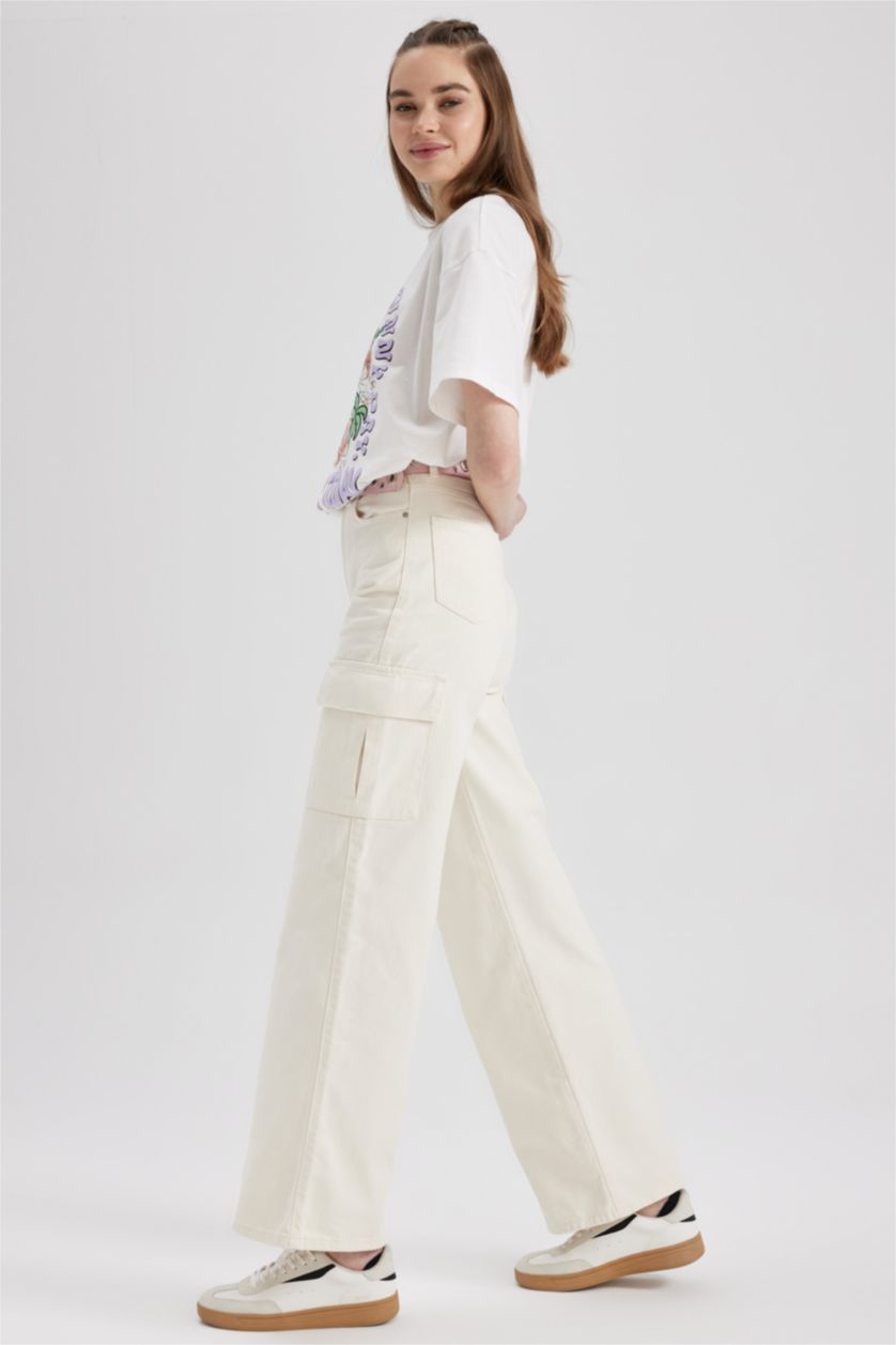 Женщины Бежевый Брюки из габардина широкие