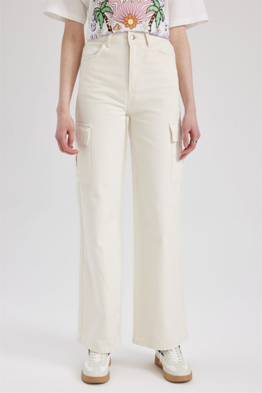 Женщины Бежевый Брюки из габардина широкие