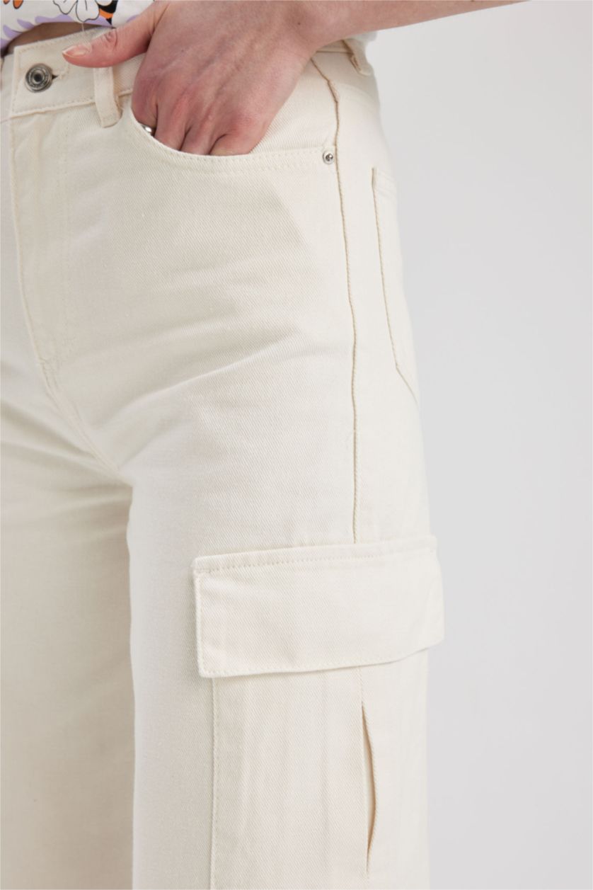 Женщины Бежевый Брюки из габардина широкие