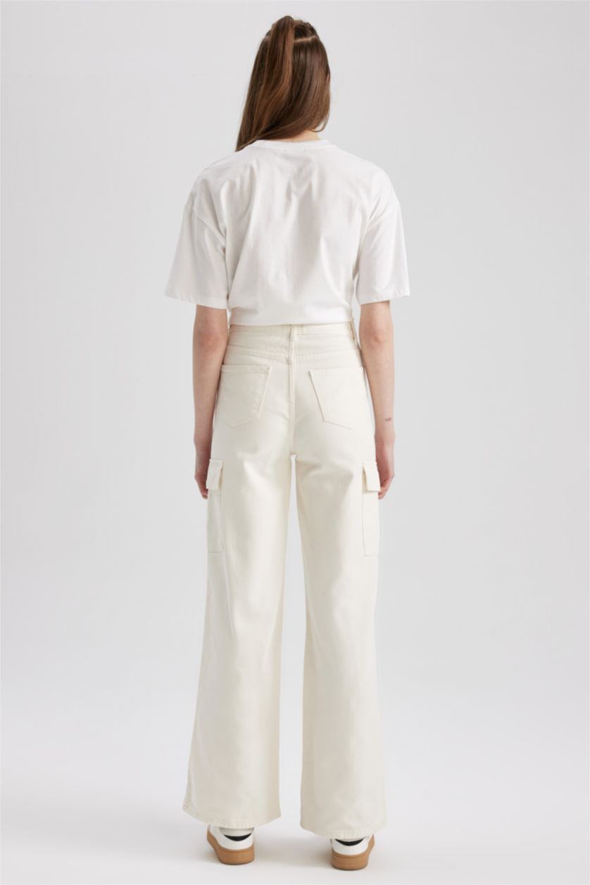 Женщины Бежевый Брюки из габардина широкие