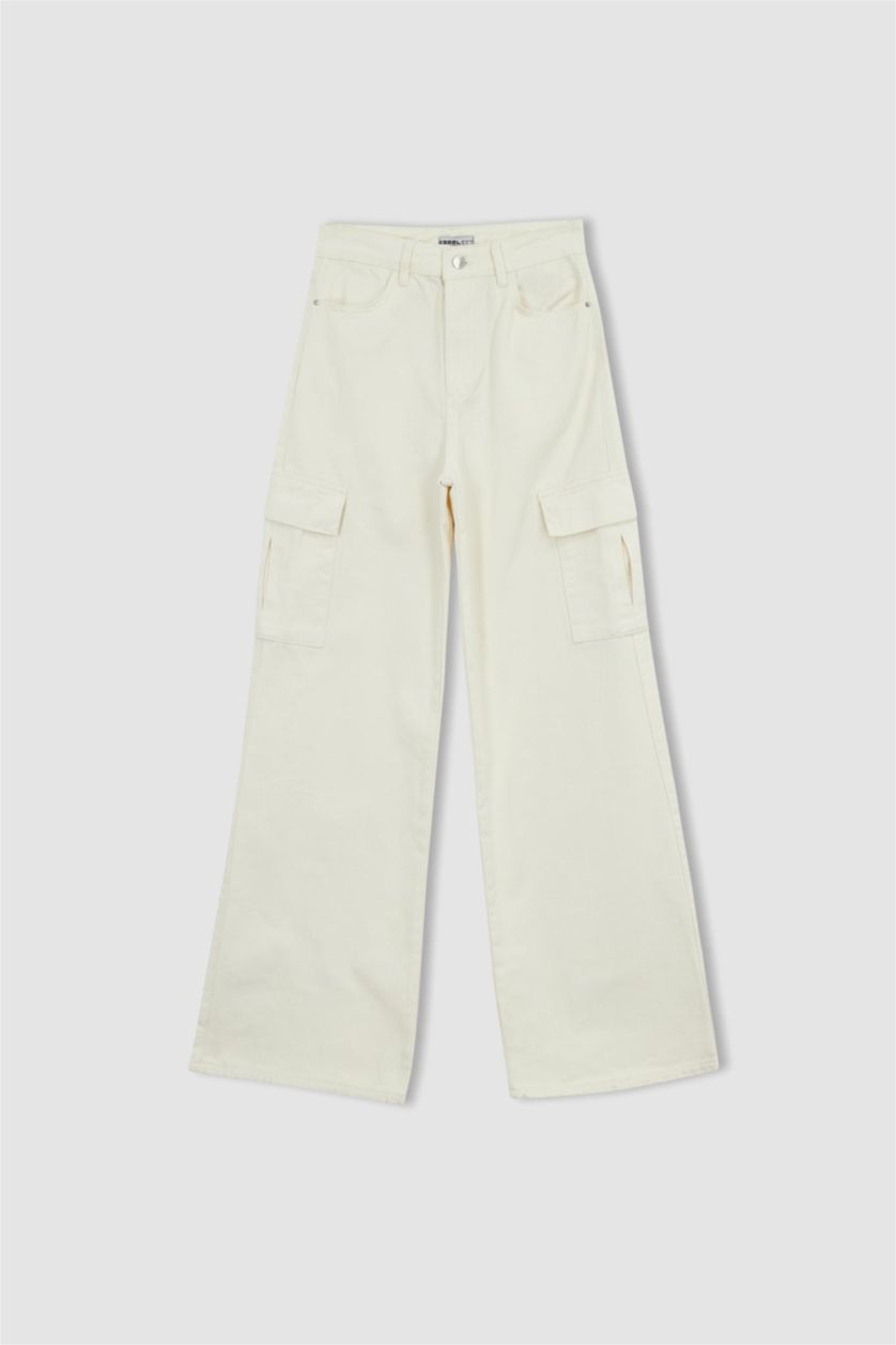 Женщины Бежевый Брюки из габардина широкие