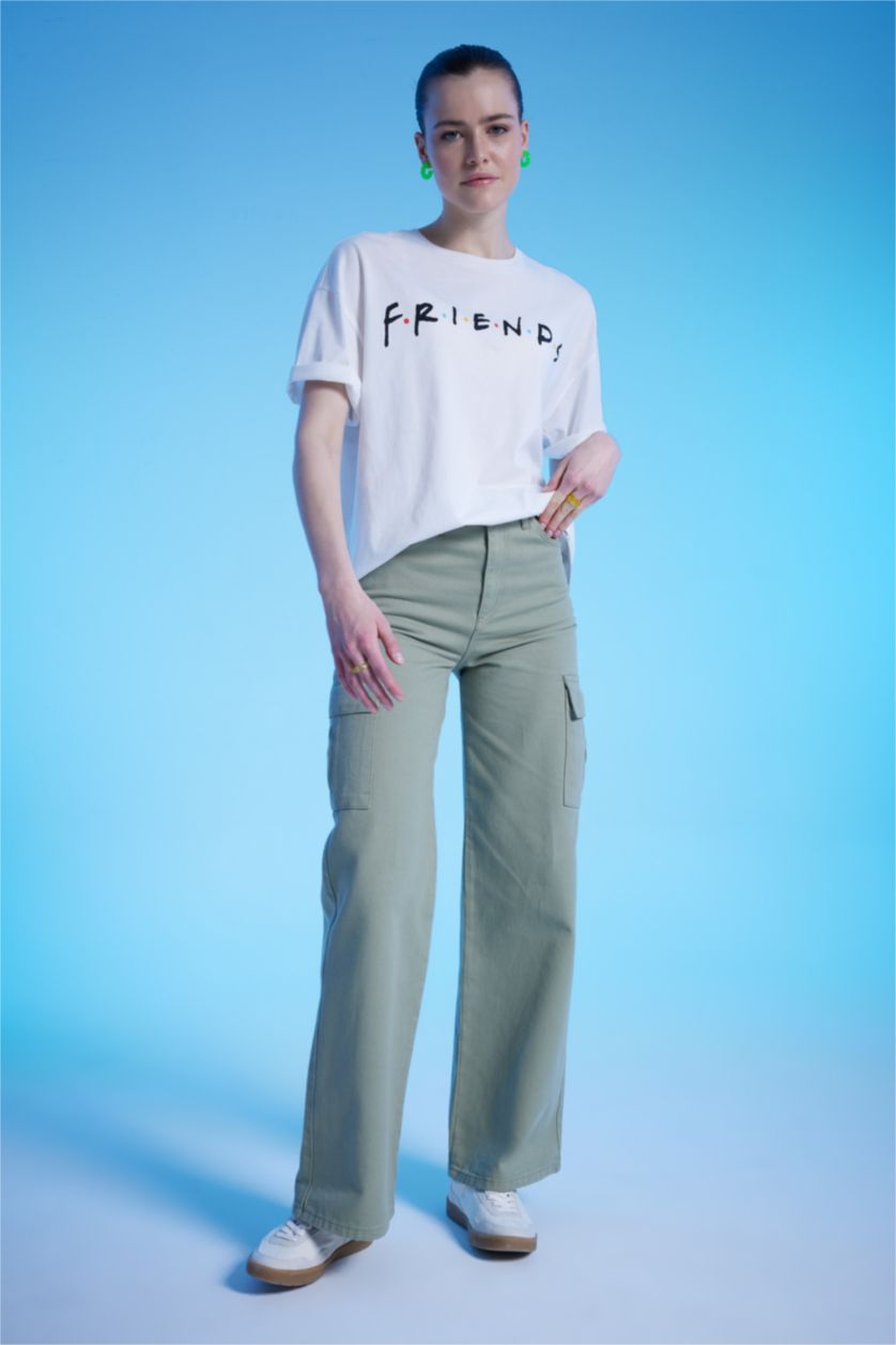 Kadın Açık Haki Geniş Paça Kargo Gabardin %100 Pamuk Pantolon