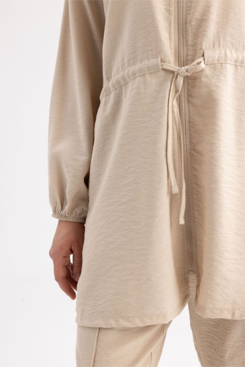 WOMAN Beige Relax Fit Zippered Long Sleeve Tunic
