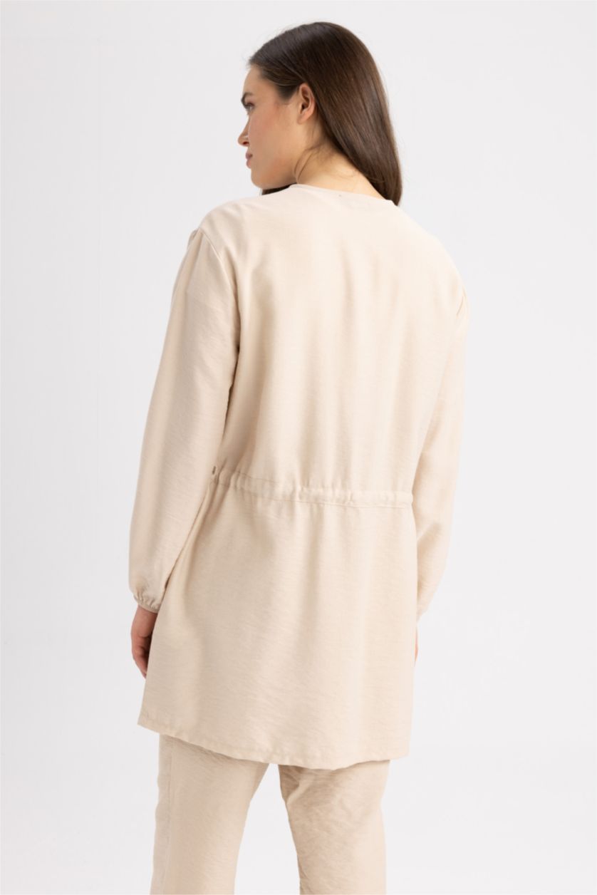 WOMAN Beige Relax Fit Zippered Long Sleeve Tunic