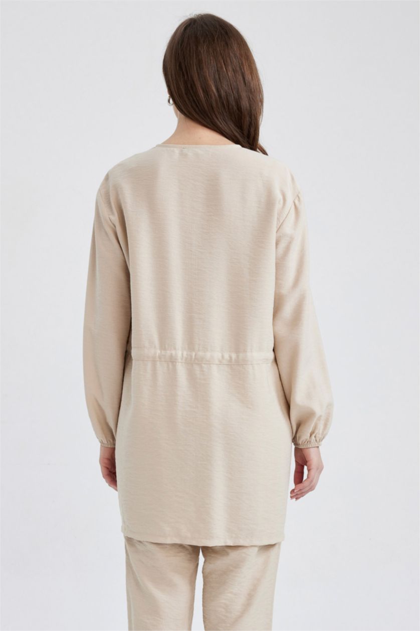 WOMAN Beige Relax Fit Zippered Long Sleeve Tunic