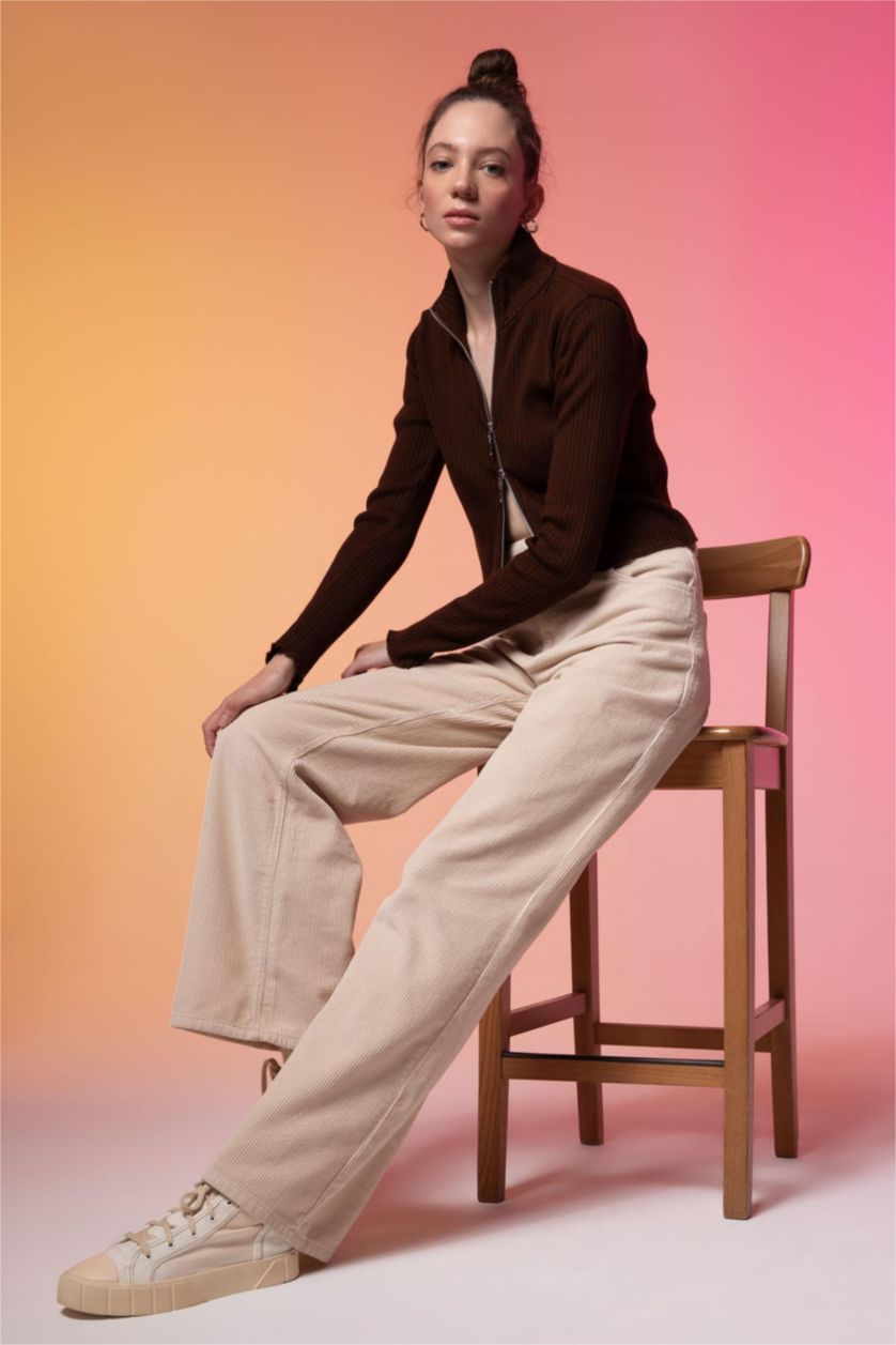 FEMME Marron Cardigan Slim à demi col roulé