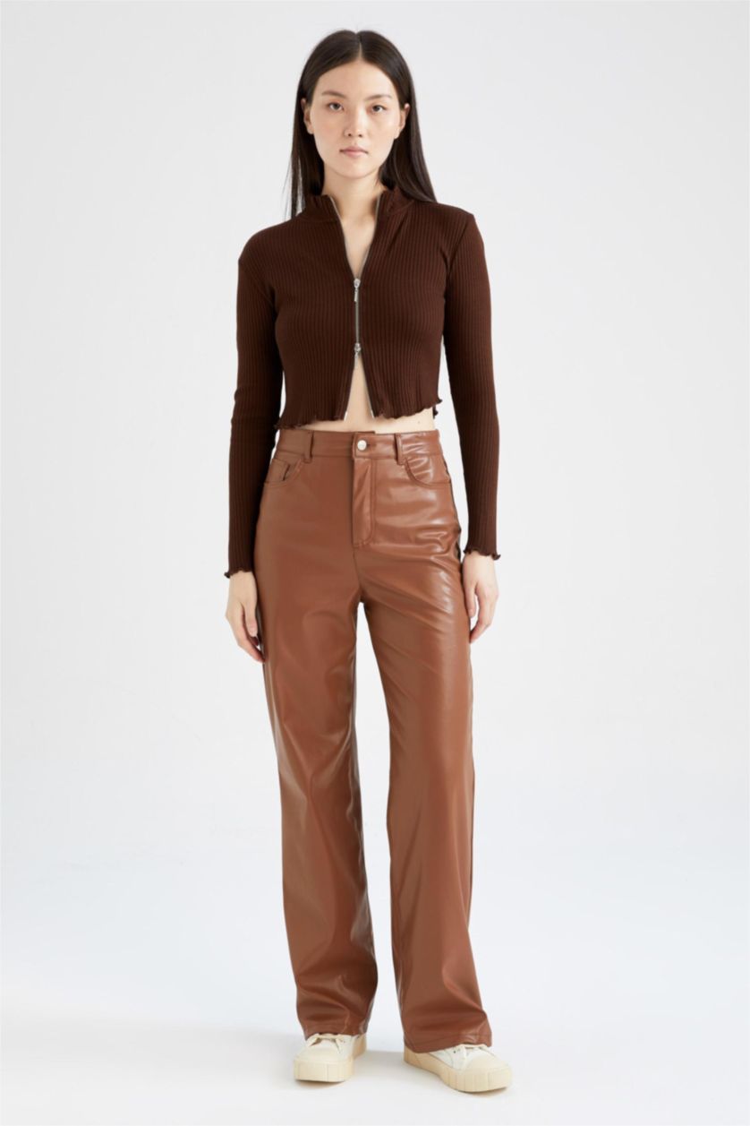 FEMME Marron Cardigan Slim à demi col roulé