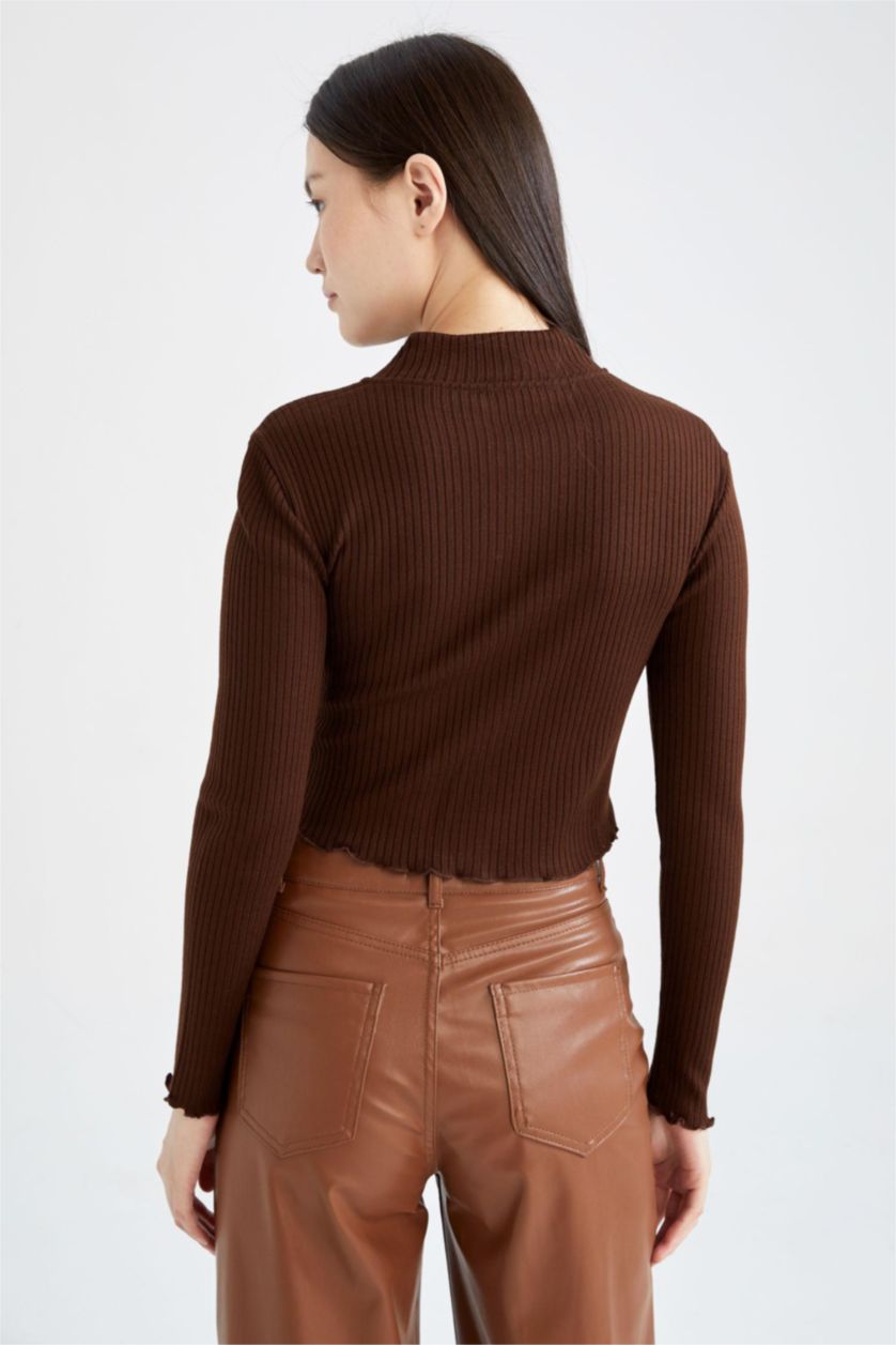 FEMME Marron Cardigan Slim à demi col roulé