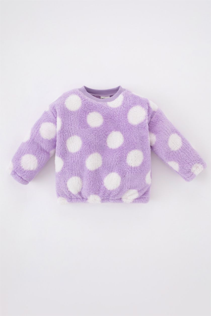 Baby Girl Light Lilac Regular Fit Polka Dot Crew Neck Sweatshirt