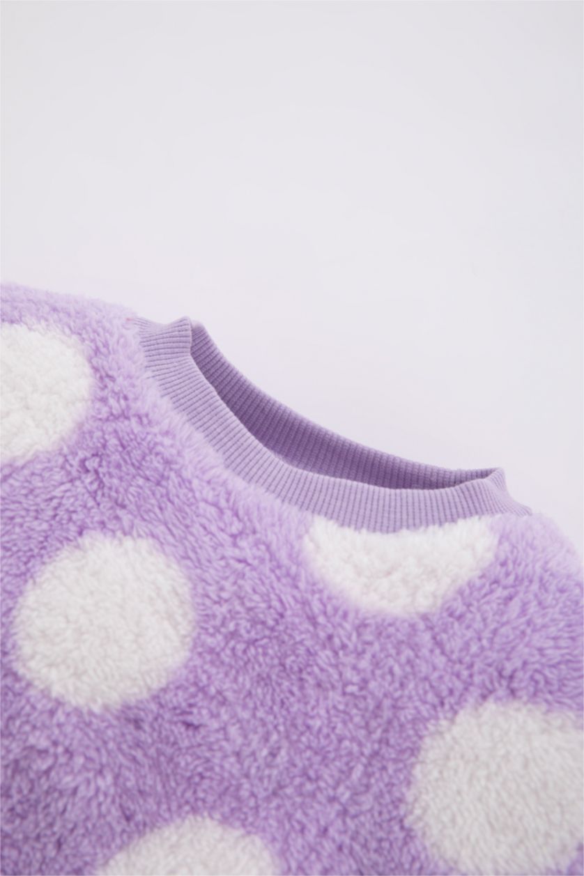 Baby Girl Light Lilac Regular Fit Polka Dot Crew Neck Sweatshirt
