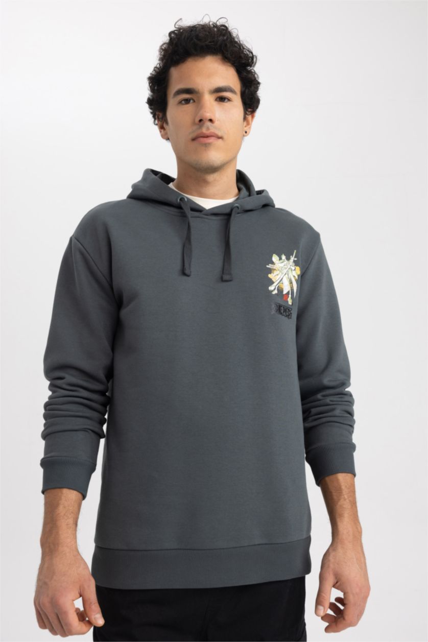 رجال أخضر غامق سويت شيرت قصة عادية بغطاء للرأس من ون بيس