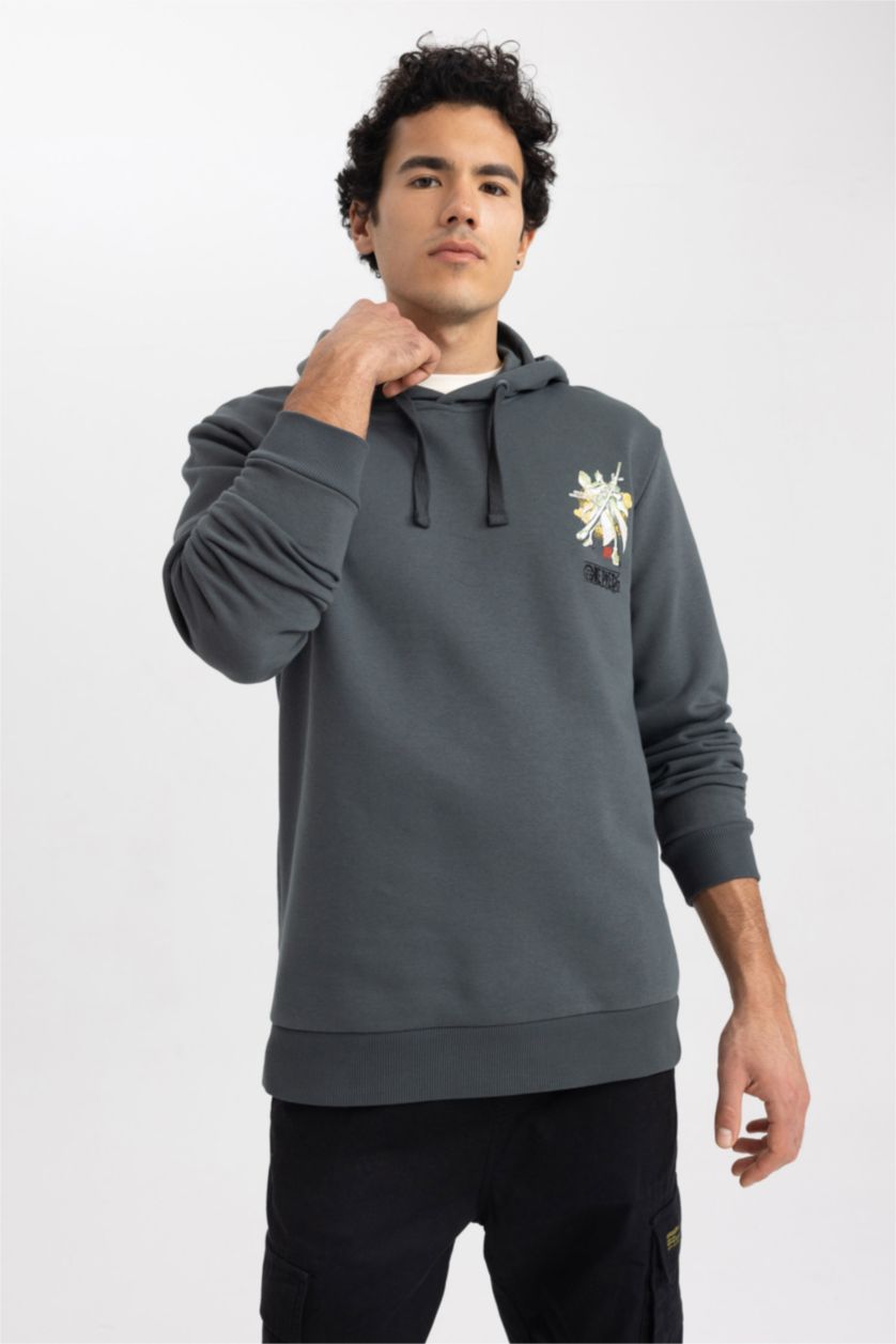 رجال أخضر غامق سويت شيرت قصة عادية بغطاء للرأس من ون بيس