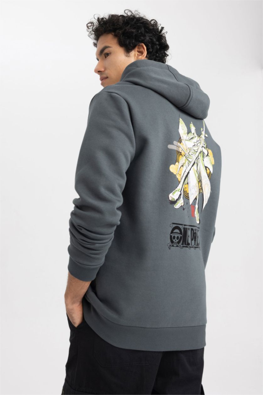 رجال أخضر غامق سويت شيرت قصة عادية بغطاء للرأس من ون بيس