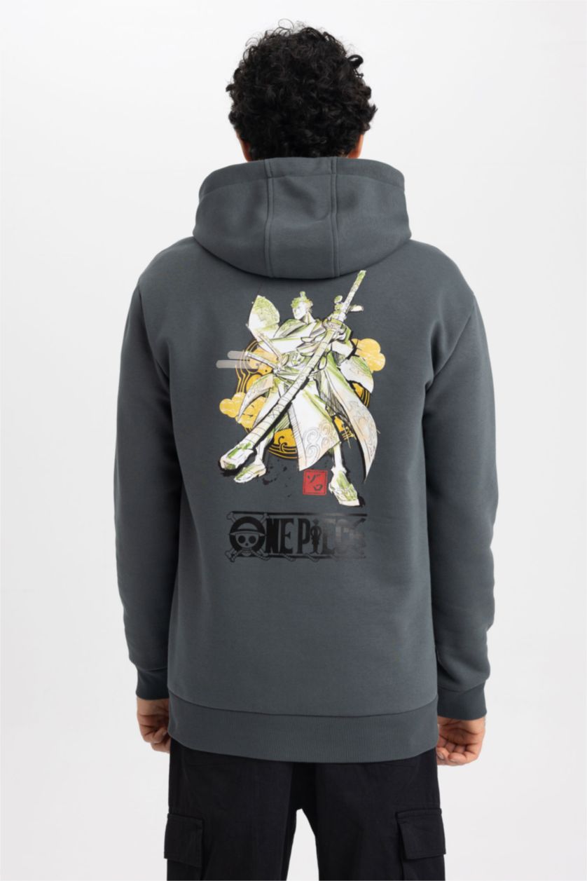 رجال أخضر غامق سويت شيرت قصة عادية بغطاء للرأس من ون بيس