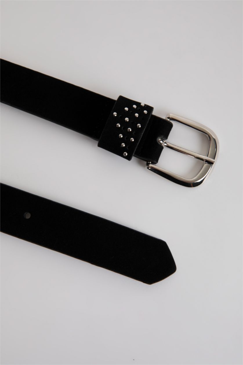 Kadın Siyah Kadın Oval Toka Süet Jean Kemeri