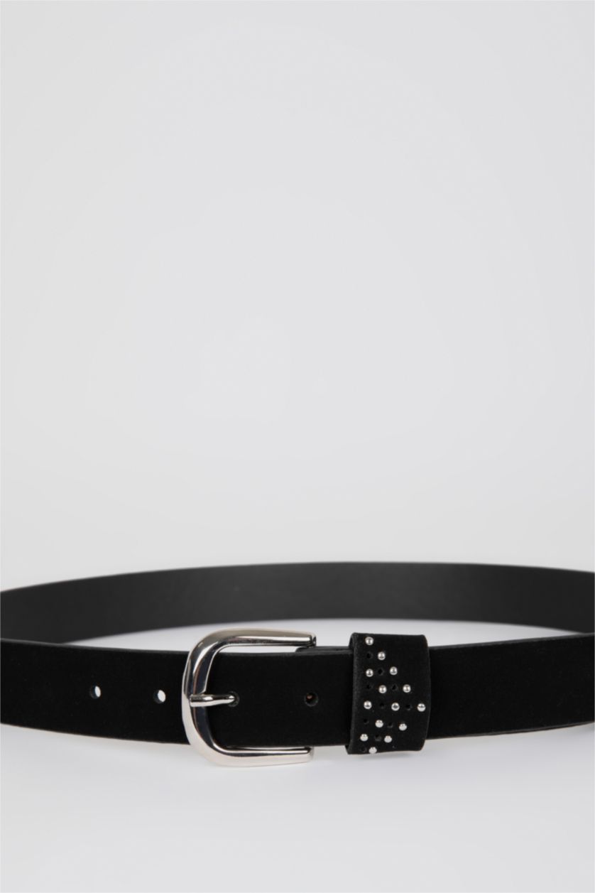 Kadın Siyah Kadın Oval Toka Süet Jean Kemeri