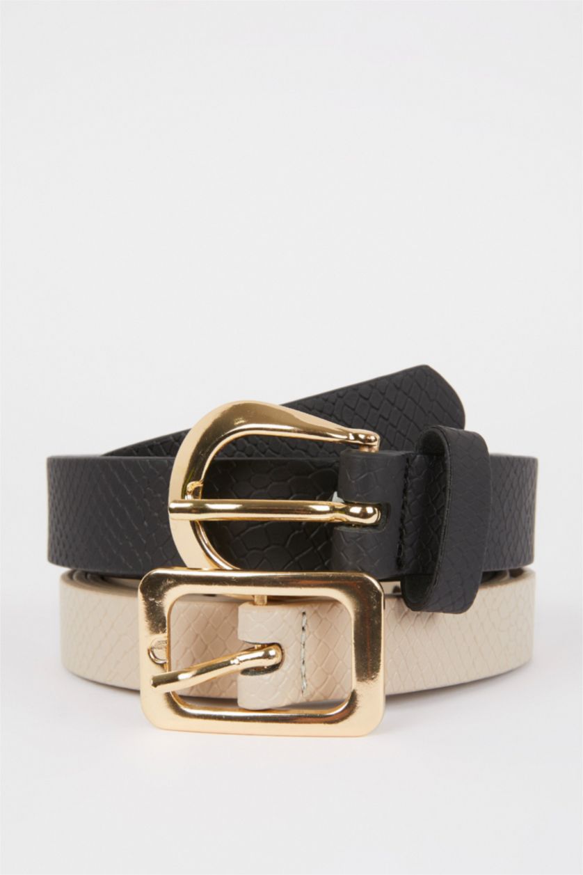 Women Vison Women Oval Buckle 2-Piece Jean Belt