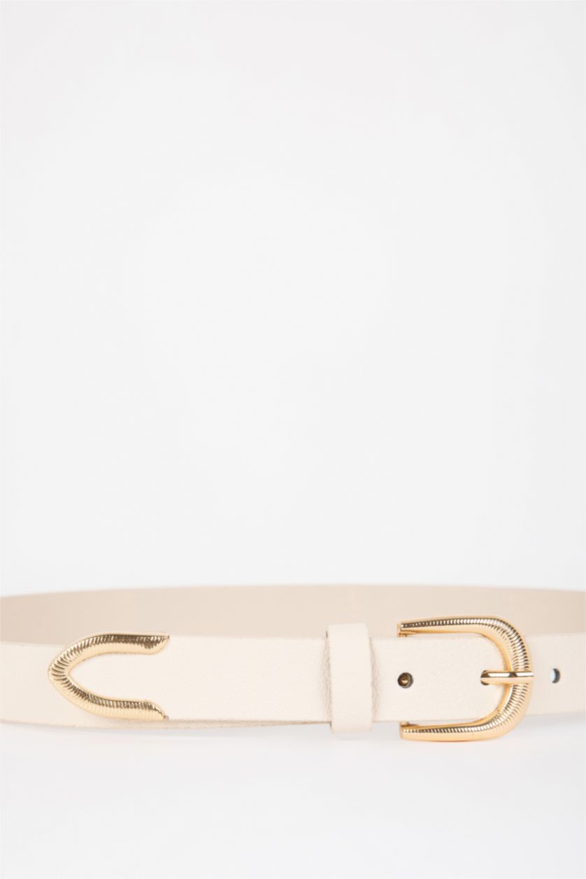 Kadın Bej Kadın Oval Toka 2'li Jean Kemeri