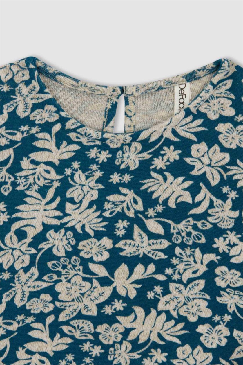 GIRLS & TEENS Dark Green Girl Patterned Long Sleeve Floral Dress