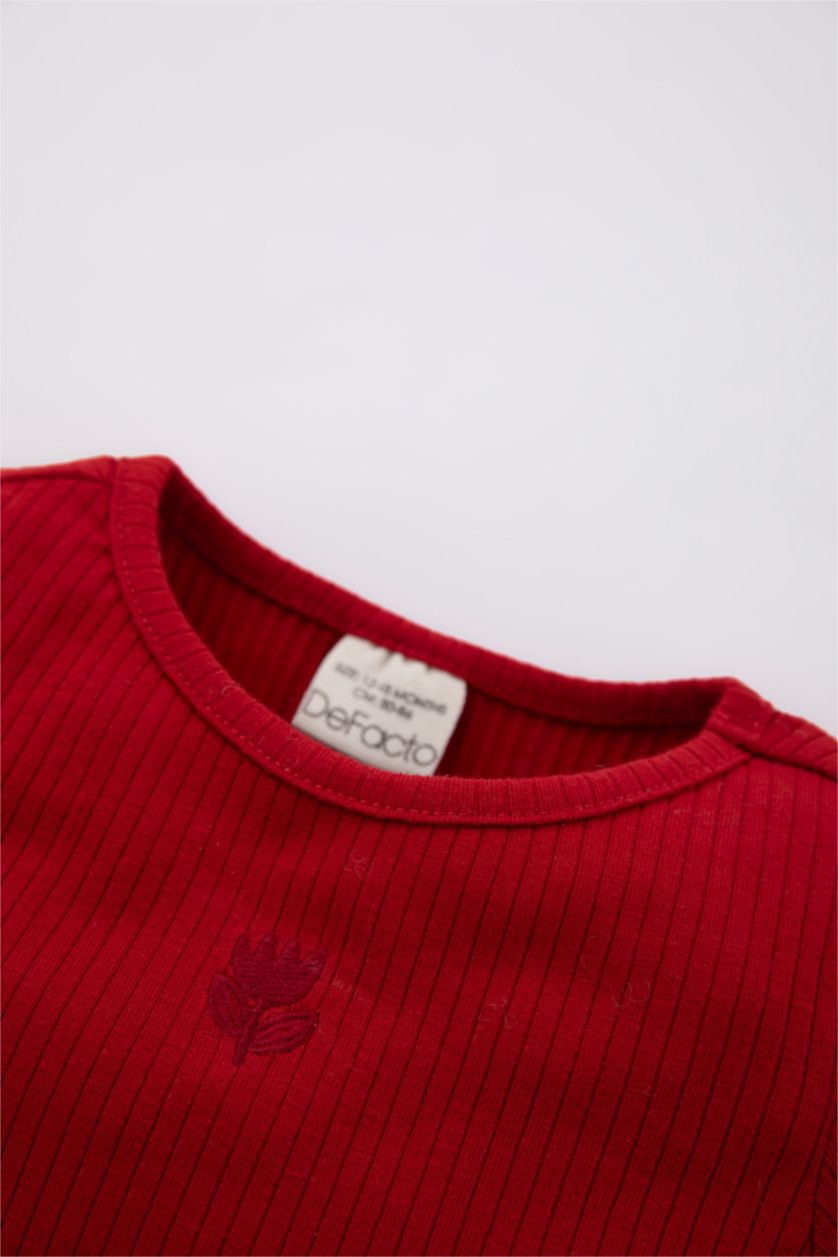 BABY GIRL Bordeaux 2 piece Regular Fit Crew Neck Embroidered Knitted Pyjamas