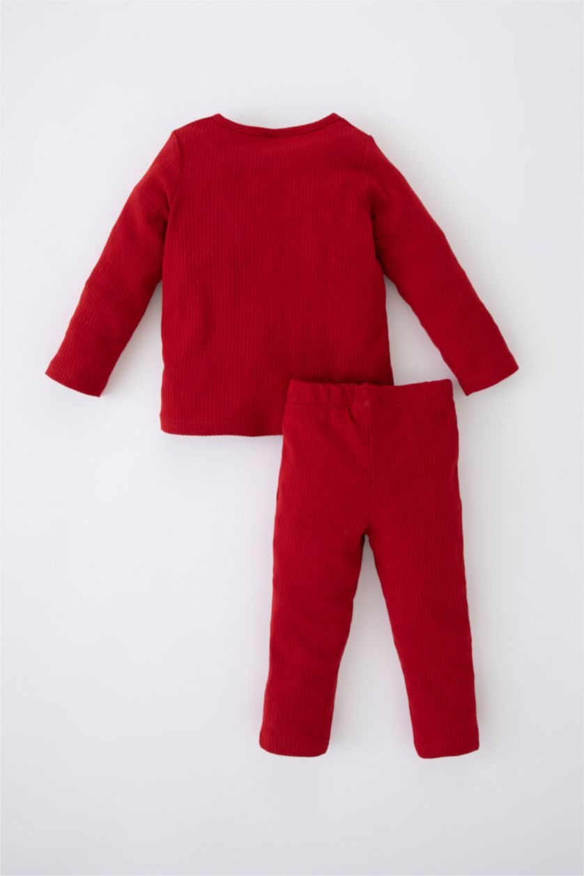BABY GIRL Bordeaux 2 piece Regular Fit Crew Neck Embroidered Knitted Pyjamas