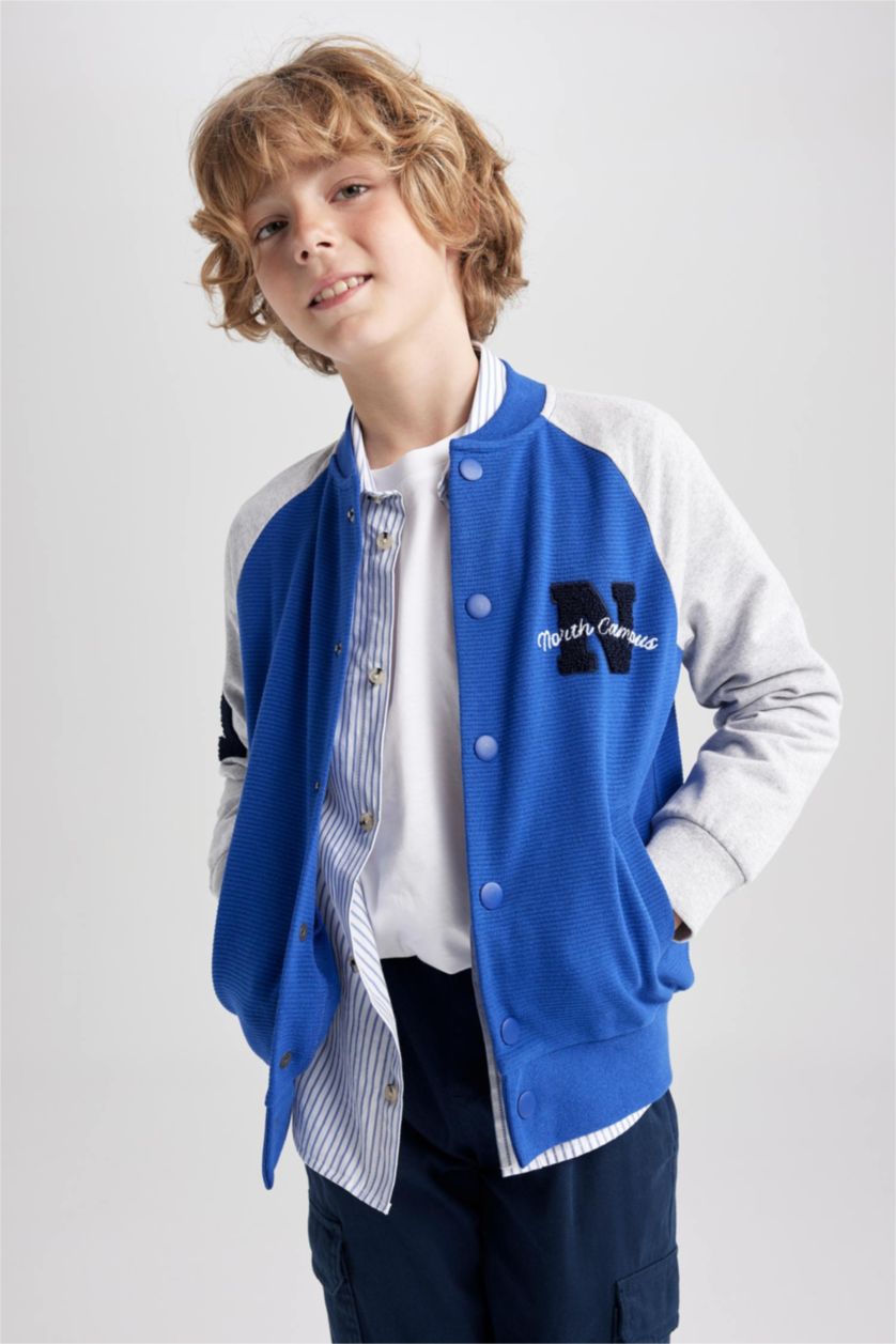 GARÇONS Bleu Cardigan Tissu Sweat Fin Col rond