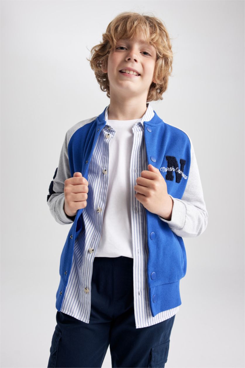 GARÇONS Bleu Cardigan Tissu Sweat Fin Col rond