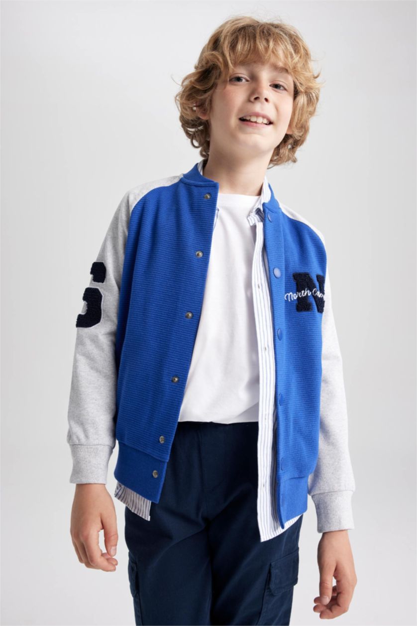 GARÇONS Bleu Cardigan Tissu Sweat Fin Col rond