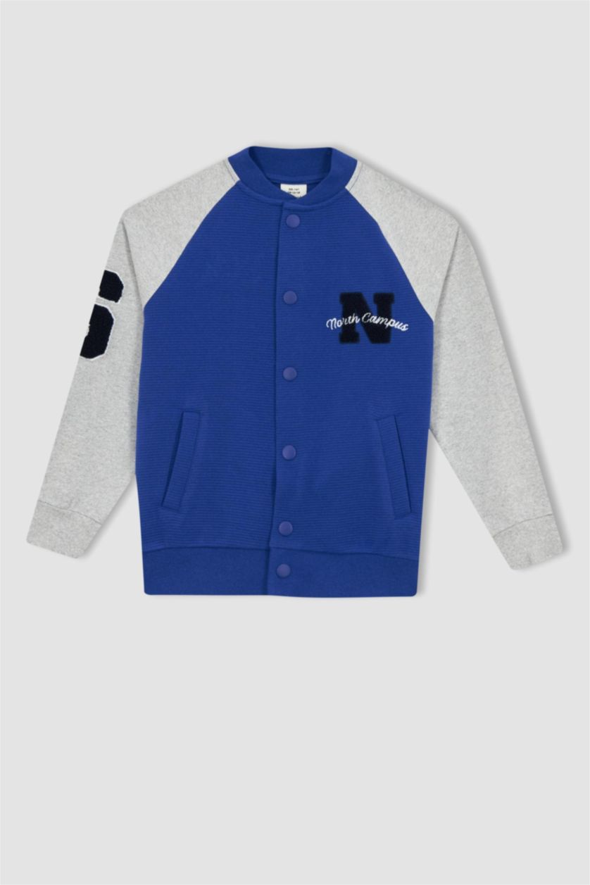 GARÇONS Bleu Cardigan Tissu Sweat Fin Col rond