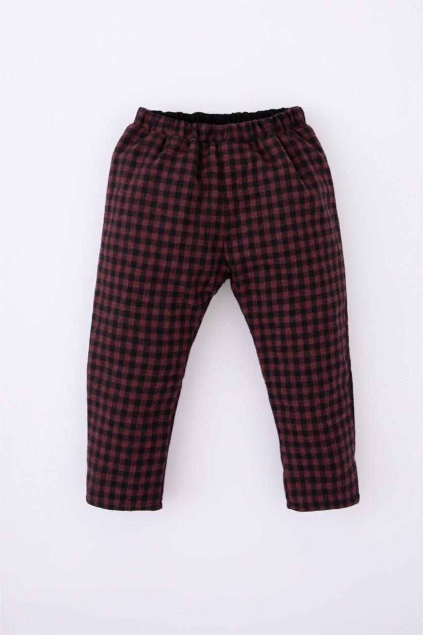 Малыши мальчики Бордовый Брюки стандартного кроя с эластичным поясом в клетку для малышей мальчиков