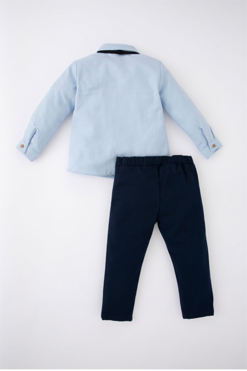 Erkek Bebek Açık Mavi Erkek Bebek Basic Gömlek Pantolon Papyonlu 3'lü Takım