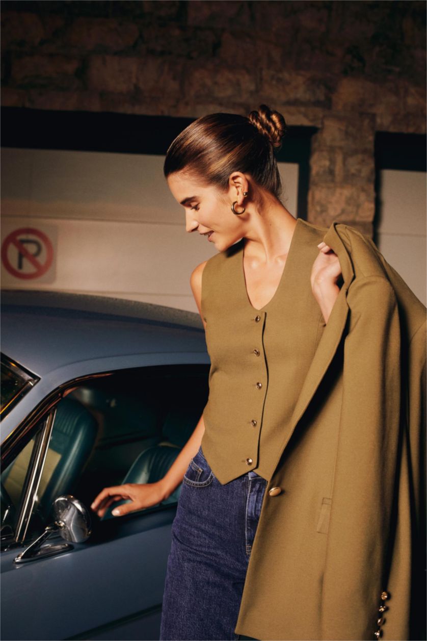 WOMAN Khaki Sorbet X Defacto Slim Fit Buttoned Vest