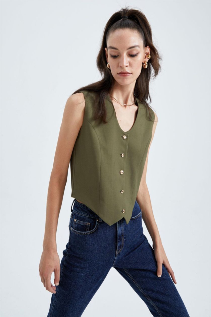 WOMAN Khaki Sorbet X Defacto Slim Fit Buttoned Vest