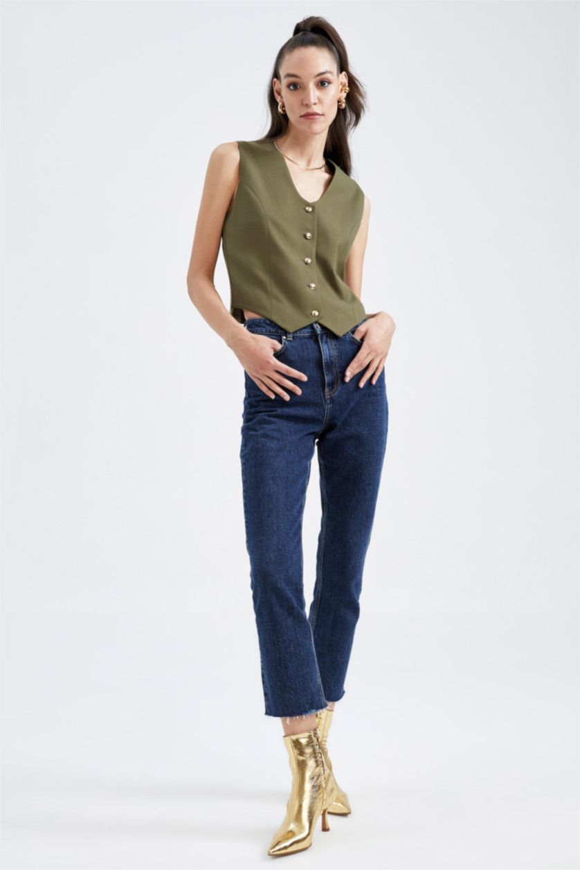 WOMAN Khaki Sorbet X Defacto Slim Fit Buttoned Vest