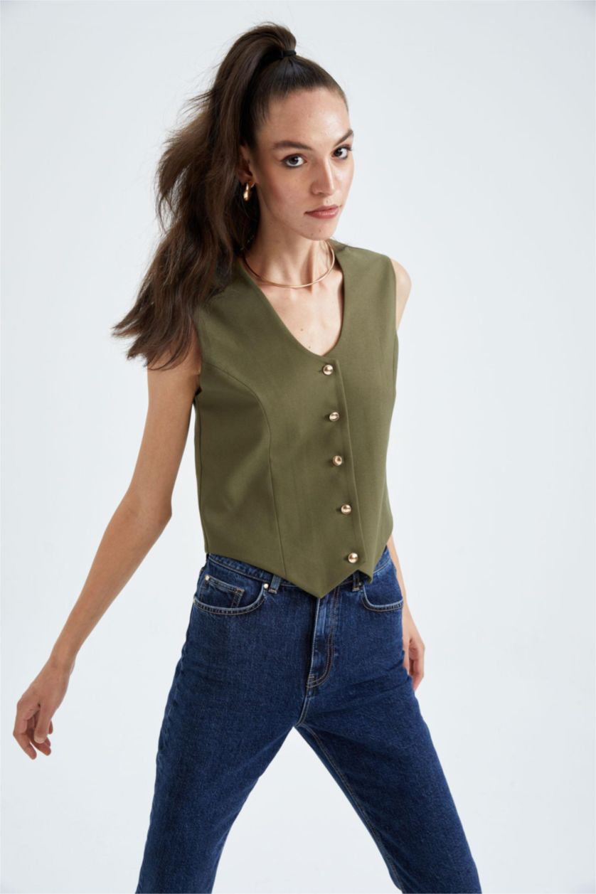 WOMAN Khaki Sorbet X Defacto Slim Fit Buttoned Vest