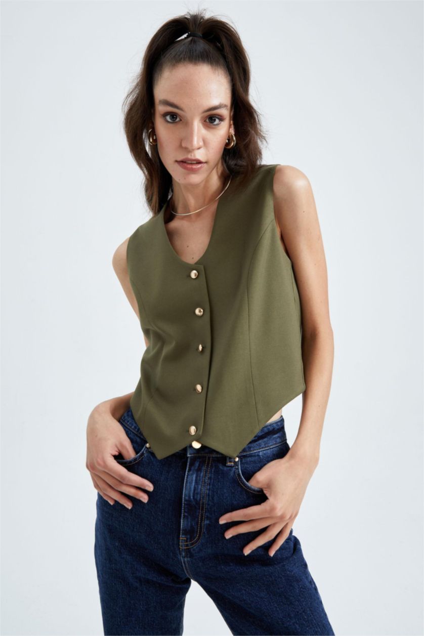 WOMAN Khaki Sorbet X Defacto Slim Fit Buttoned Vest