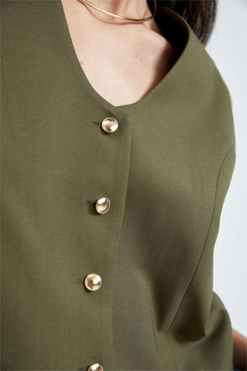 WOMAN Khaki Sorbet X Defacto Slim Fit Buttoned Vest