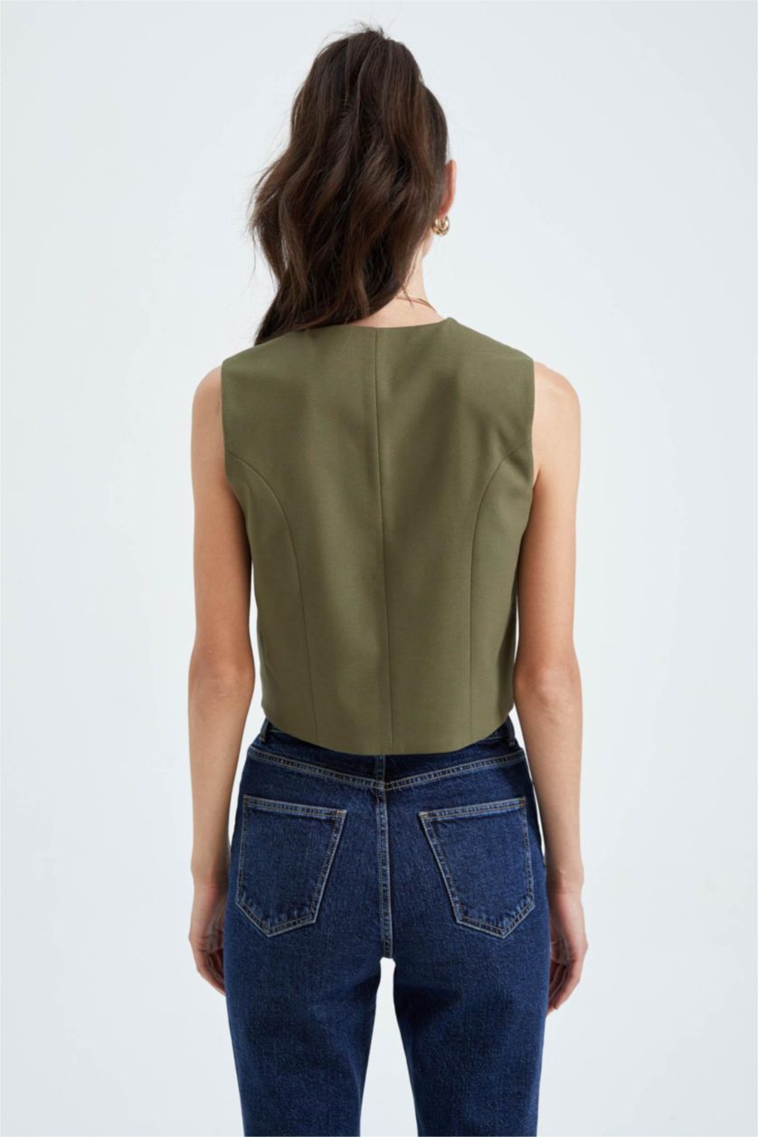 WOMAN Khaki Sorbet X Defacto Slim Fit Buttoned Vest