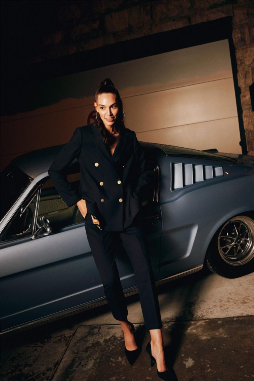 FEMME Marin Pantalon Coupe carotte Ourlet régulier