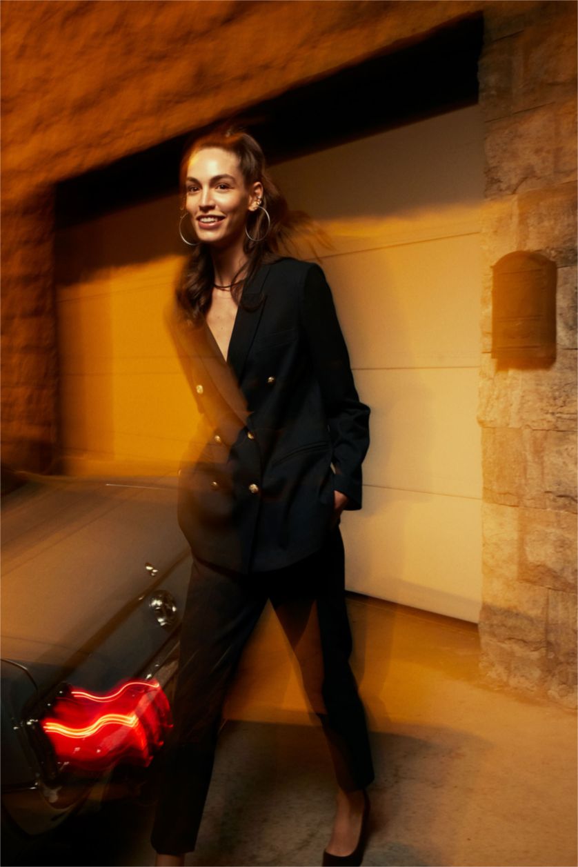 FEMME Marin Pantalon Coupe carotte Ourlet régulier