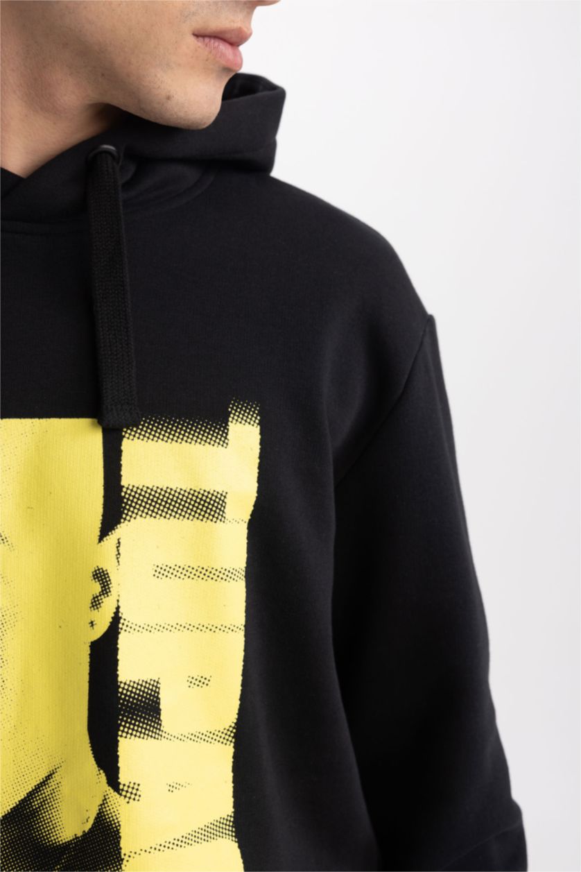 Man Black Tupac Regular Fit Back Printed Hooded Sweatshirt