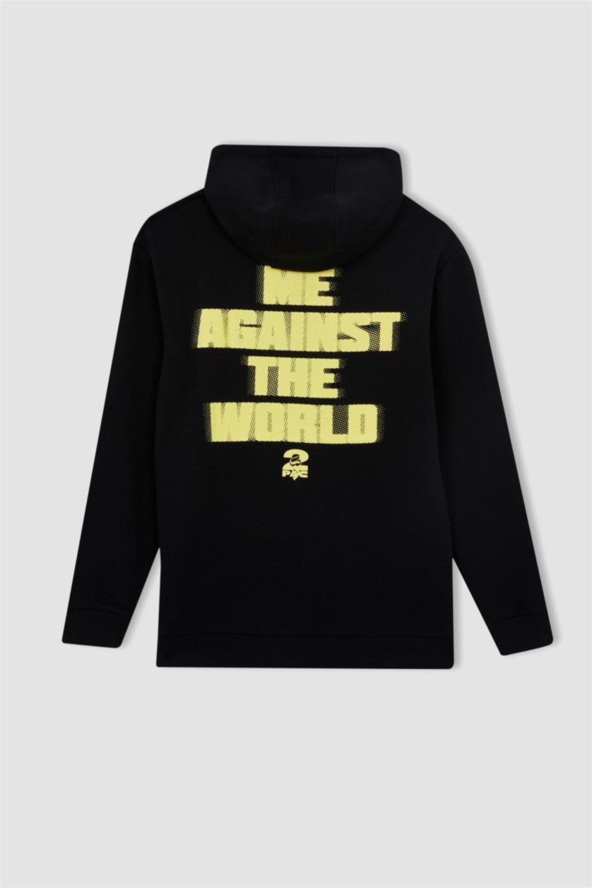 Man Black Tupac Regular Fit Back Printed Hooded Sweatshirt