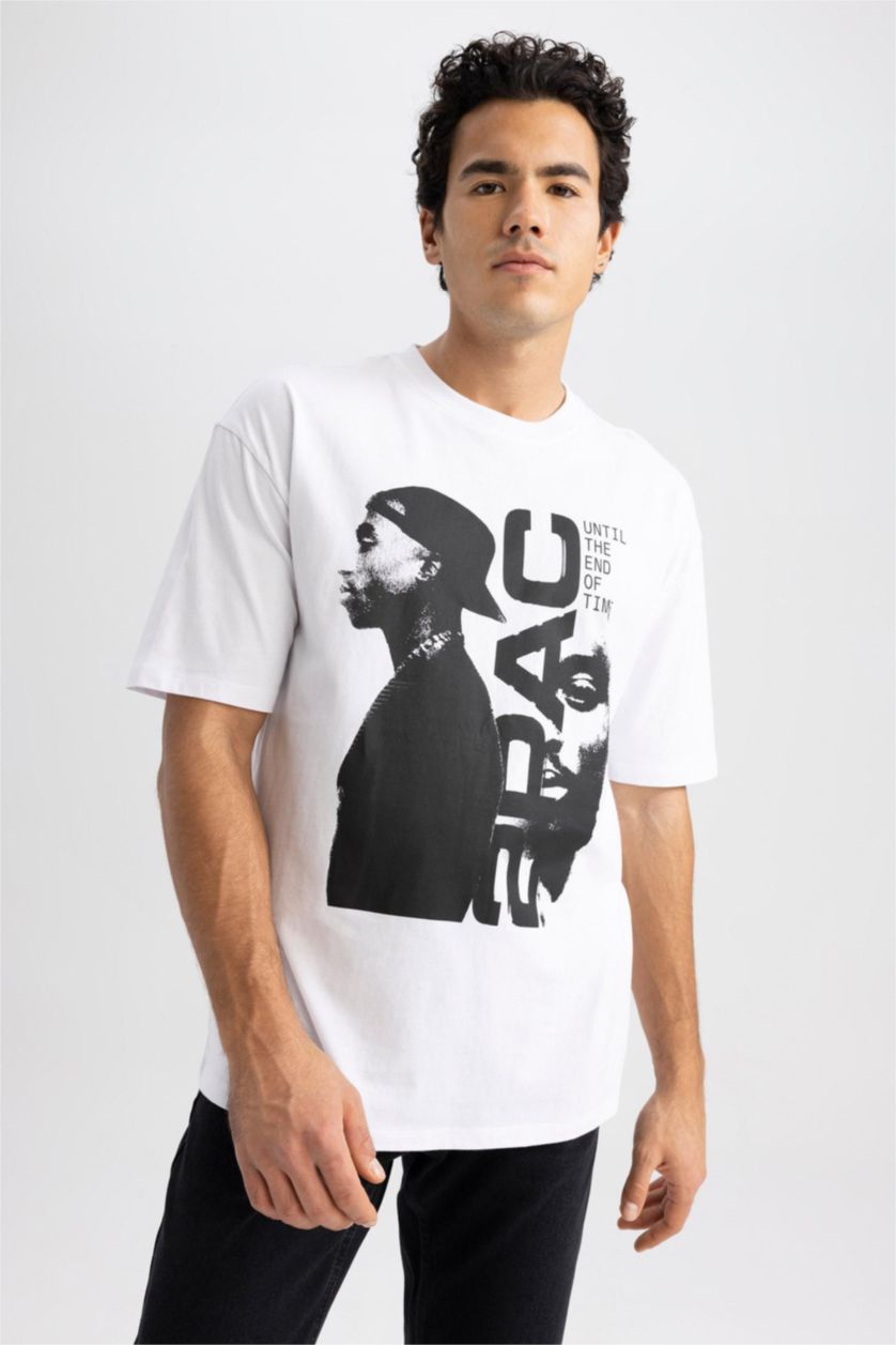 MAN White Tupac Licensed Oversize Crew Neck T-Shirt