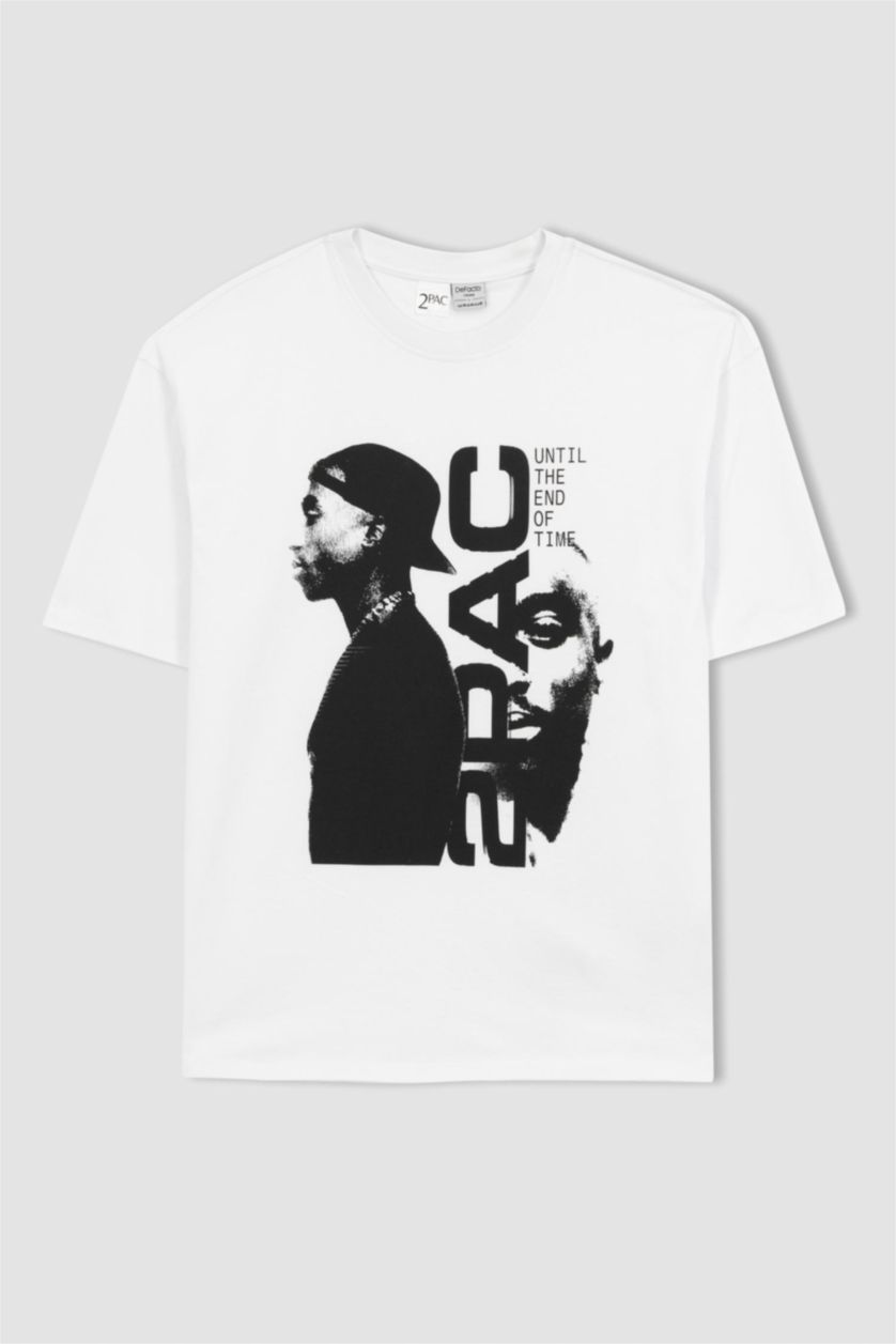MAN White Tupac Licensed Oversize Crew Neck T-Shirt