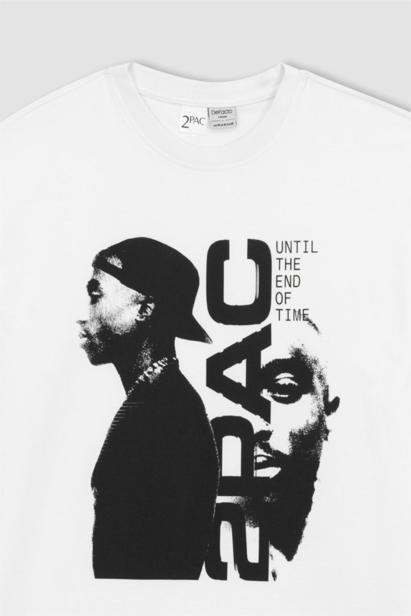 MAN White Tupac Licensed Oversize Crew Neck T-Shirt