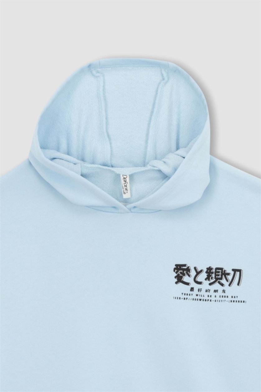 GIRLS & TEENS Light Turquoise Girls Oversize Fit Hoodie Printed Back Sweatshirt