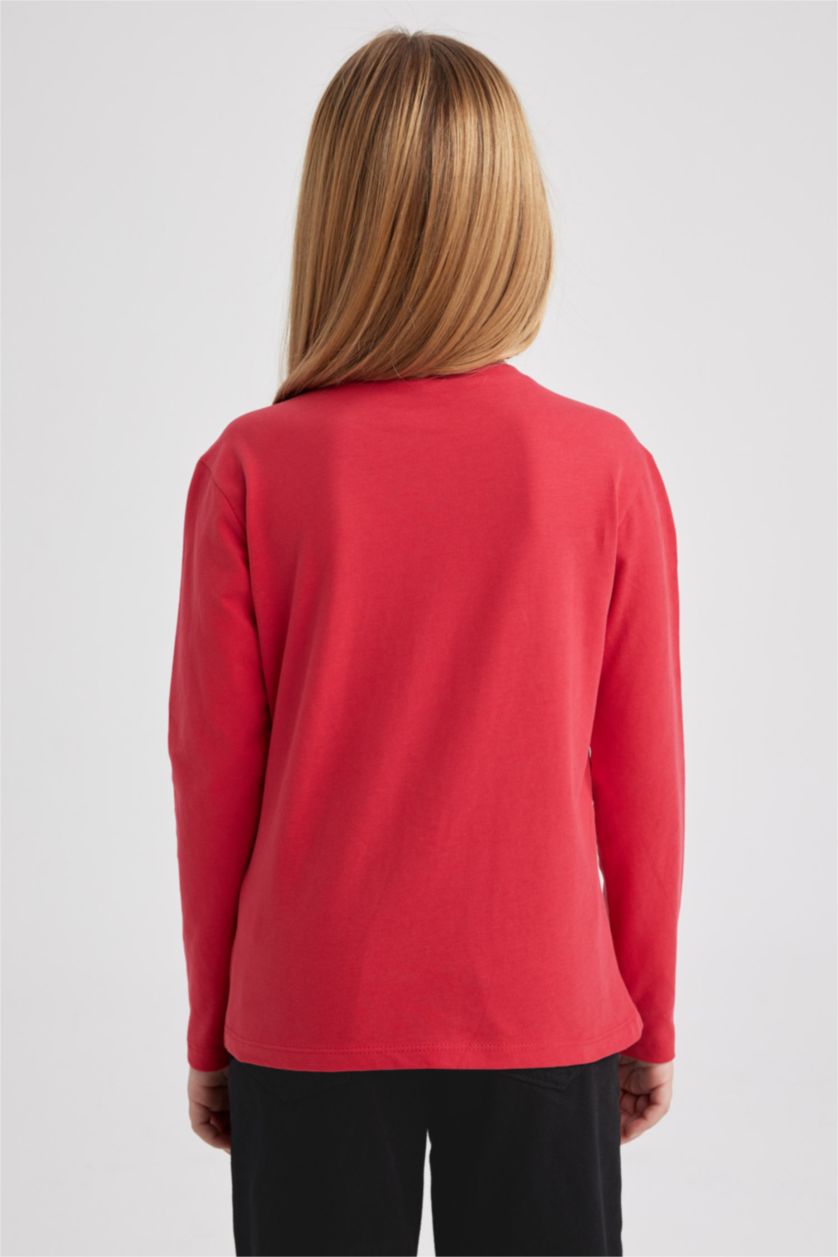 بناتي أحمر تي شيرت بناتي بيزك كم طويل