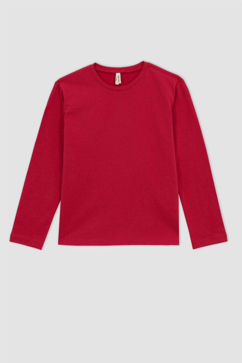 بناتي أحمر تي شيرت بناتي بيزك كم طويل