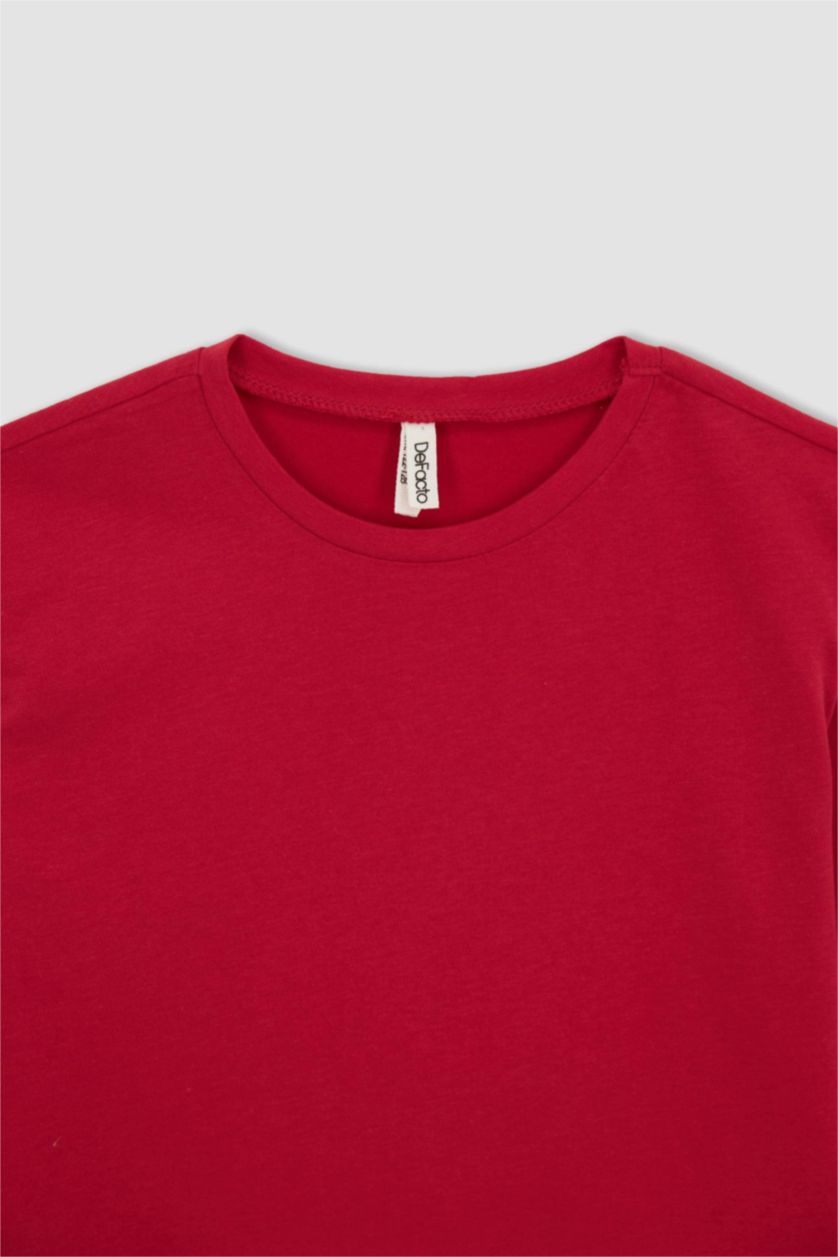 بناتي أحمر تي شيرت بناتي بيزك كم طويل